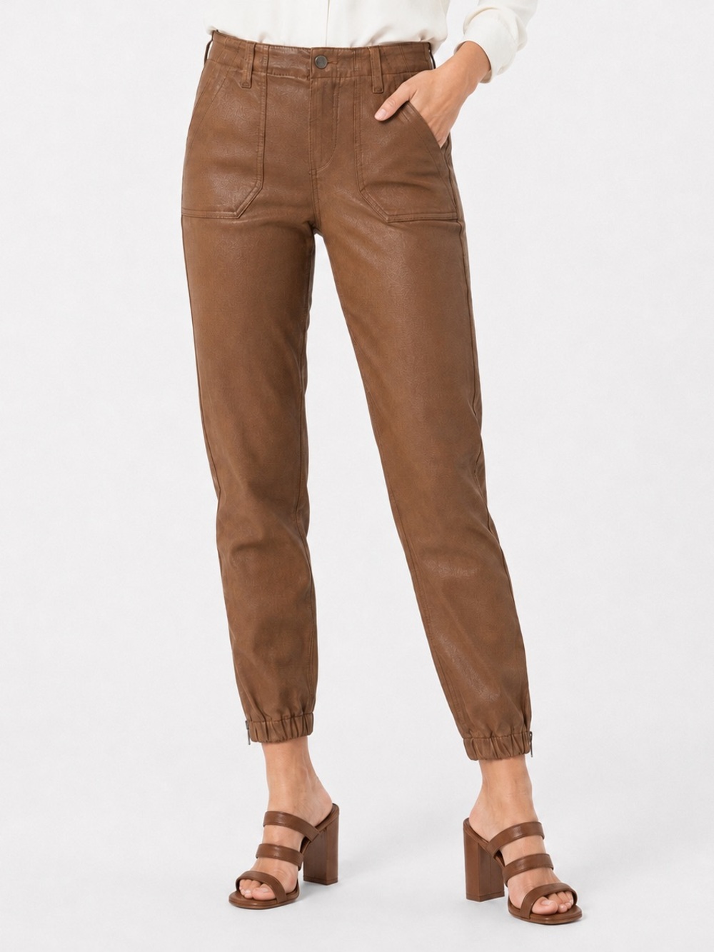 PAIGE Mayslie Coated Jogger Pants Faux Leather Chicory Coffee Brown 25